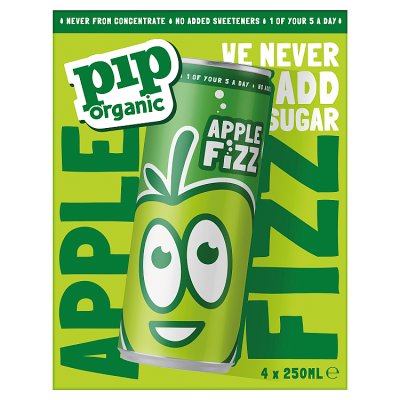 Pip Organic Sparkling Apple Fizz 4x250ml, imported from the UK