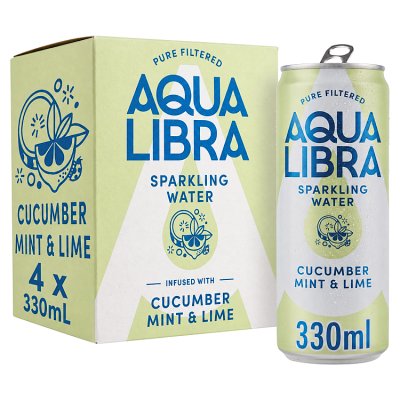waitrose Aqua Libra Cucumber Mint & Lime Flavoured Sparkling Water 4x330ml- Buy online at McGrocer