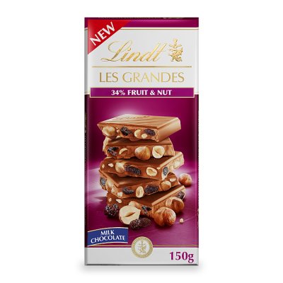 Lindt Les Grandes milk chocolate fruit and nut bar 150g (British brand)