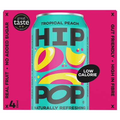 Hip Pop sparkling tropical peach drink cans 4x330ml (British brand)