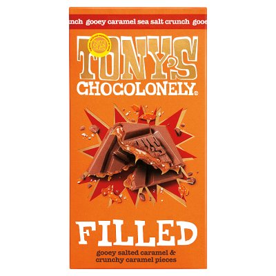 Tony's Chocolonely chocolate bar gooey caramel sea salt 135g (British brand)