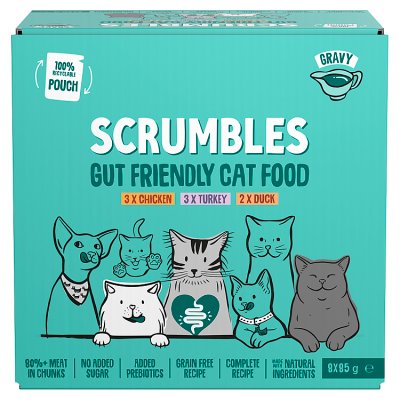 Scrumbles wet cat food gravy selection pouches 8x85g (British brand)