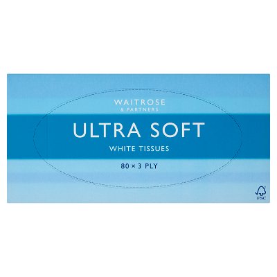 Waitrose ultra soft 3 ply tissues 80 sheets (British brand)