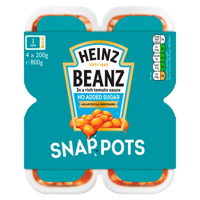 Heinz baked beans snap pots no added sugar 4x200g - British product