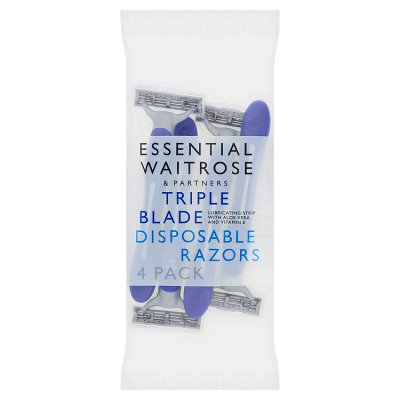 Waitrose Essential three-blade disposable razors 4 pack, imported from the UK