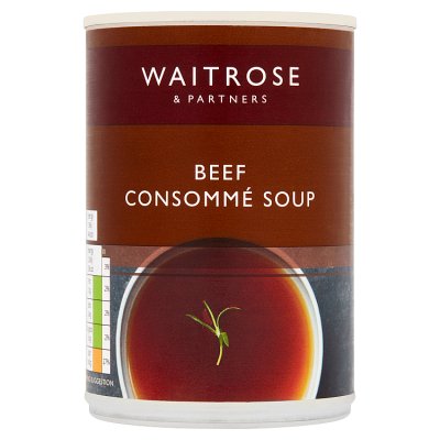 Waitrose beef consommé soup 400g can (British brand)