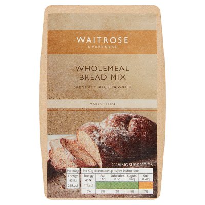 Waitrose Wholemeal Bread Mix 500g, imported from the UK