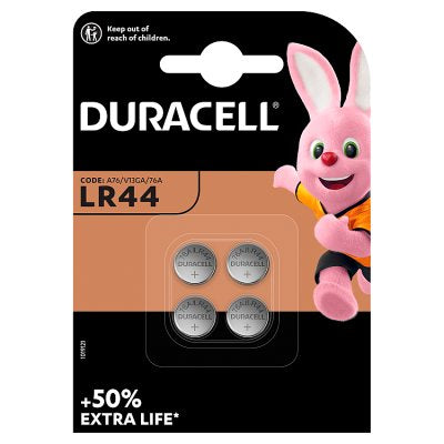 Duracell LR44 1.5V alkaline battery pack of 4 - British product