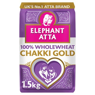 Elephant Atta Chakki Gold whole wheat flour 1.5kg, imported from the UK