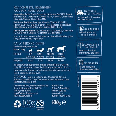 Butcher's tripe dog food 400g (British brand)