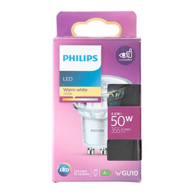 Philips LED GU10 warm white 4.6w bulb, UK version