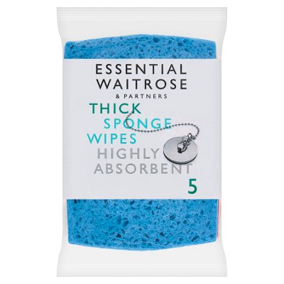 Essential thick cellulose sponge wipes 5 pack, UK version