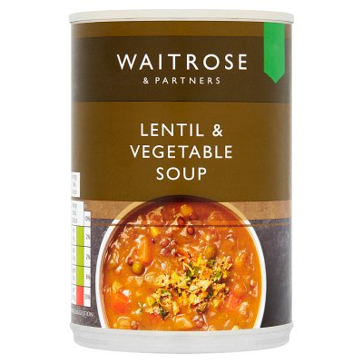 Waitrose lentil and vegetable soup 400g, imported from the UK