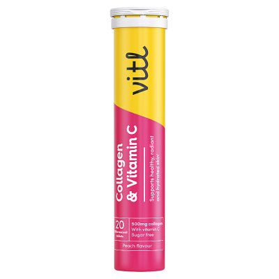 VITL effervescent collagen tablets with vitamin C 20s, imported from the UK