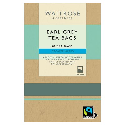 Waitrose decaffeinated Earl Grey tea bags 50 pack (British brand)