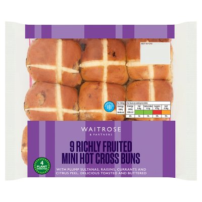 Waitrose Easter mini hot cross buns 9 pack, UK version