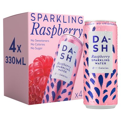 DASH sparkling water raspberry 4x330ml, imported from the UK