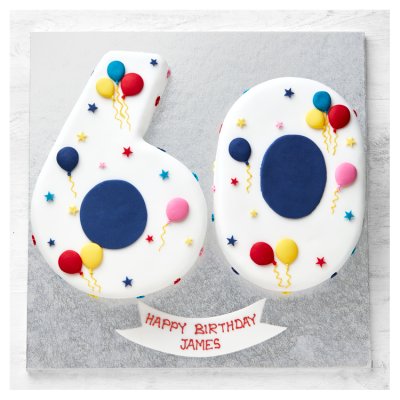60th birthday cake with balloon and star decorations, imported from the UK