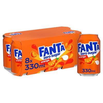 Fanta Orange Zero sparkling drink 8x330ml cans - British product