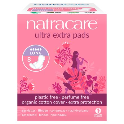 Natracare Ultra Extra Long sanitary pads 8 pack - British product