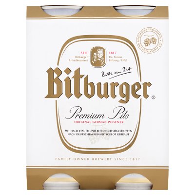 Bitburger Premium Pils 4x500ml German pilsener, imported from the UK