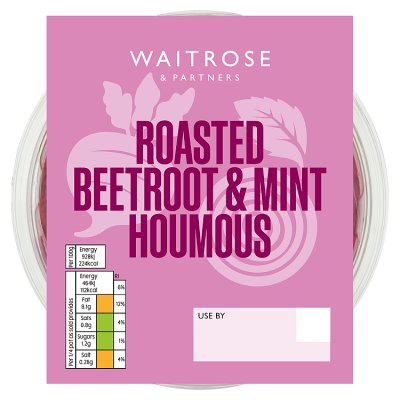 Waitrose roasted beetroot and mint houmous 200g, imported from the UK