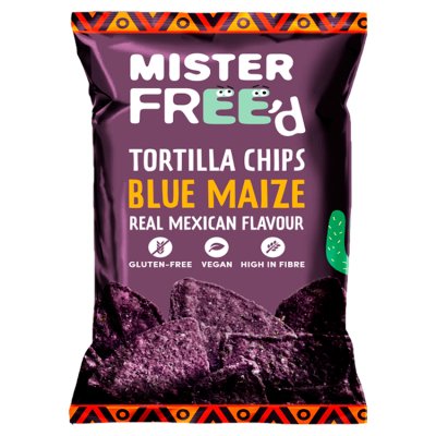 Mister Free'd blue corn tortilla chips 135g, UK version