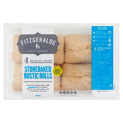 Fitzgeralds stonebaked rustic rolls 4 pack, imported from the UK