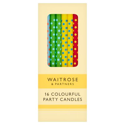 Waitrose colourful party cake candles 16 pack, imported from the UK