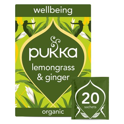 Pukka organic lemongrass and ginger herbal tea 20 bags, UK version