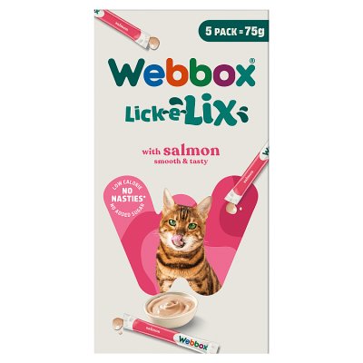 Webbox Lick-e-Lix salmon cat treat 75g, imported from the UK