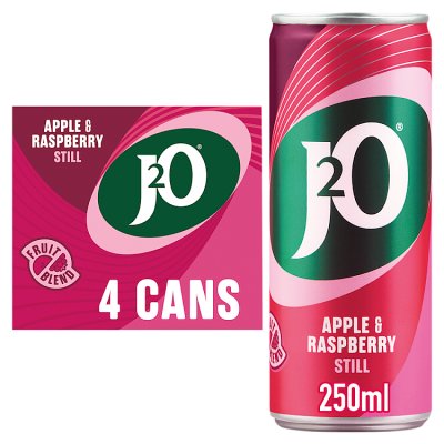 J2O Apple and Raspberry fruit juice cans 4x250ml, imported from the UK