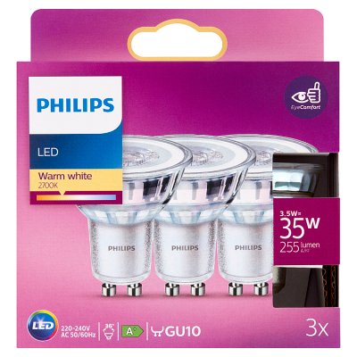 Philips LED GU10 warm white 3.5W 3-pack - British product