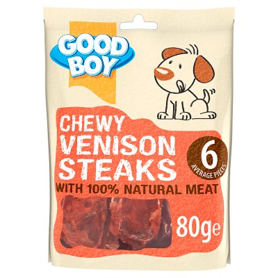 Good Boy dog treats venison steaks 80g, imported from the UK