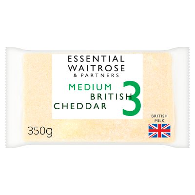 Essential Waitrose medium cheddar 350g (British brand)