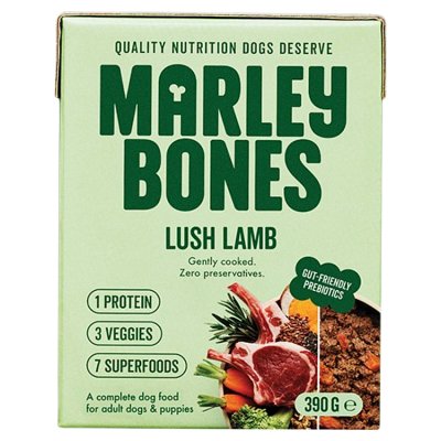 Marleybones Lush Lamb wet dog food 390g, imported from the UK