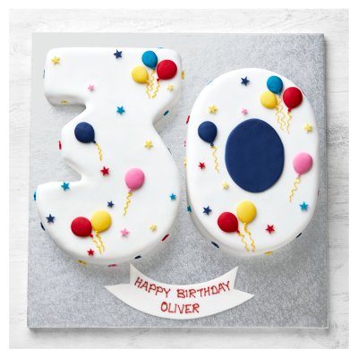30th birthday cake with balloon and stars decorations - British product