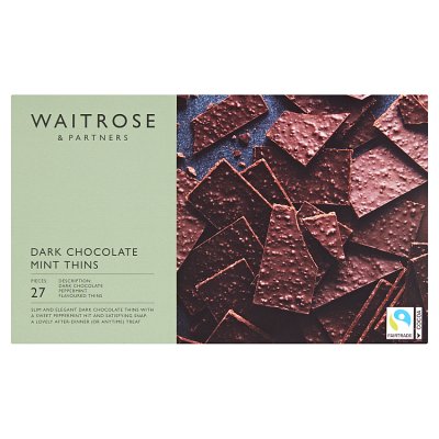 Waitrose mint thins dark chocolate 150g (British brand)