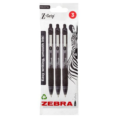 Zebra ballpoint pens black pack of 3, imported from the UK