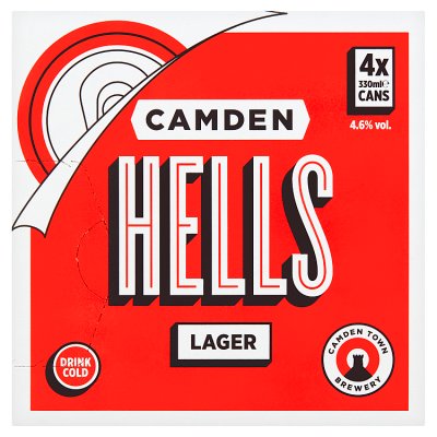 Camden Hells lager cans 4x330ml, imported from the UK