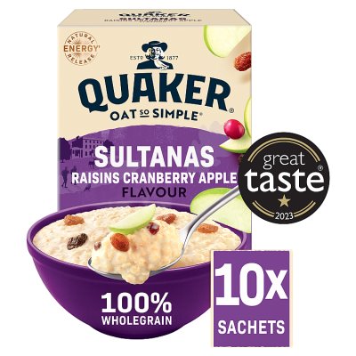 Quaker porridge sachets with sultanas and raisins 385g, imported from the UK