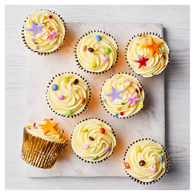 Waitrose party cupcakes 8 pack with vanilla buttercream (British brand)