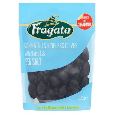 Fragata marinated stoneless olives with sea salt 120g, imported from the UK
