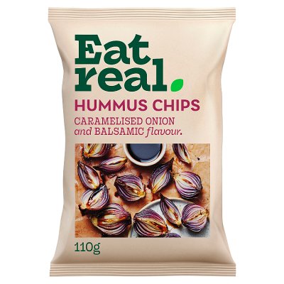 Eat Real hummus chips caramelised onion balsamic 110g, imported from the UK