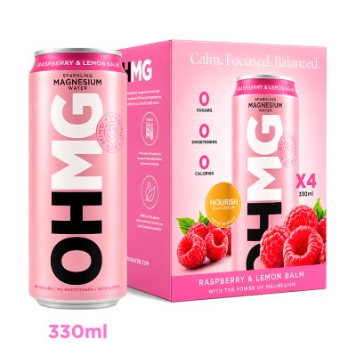 OHMG raspberry lemon sparkling magnesium water 4x330ml - British product