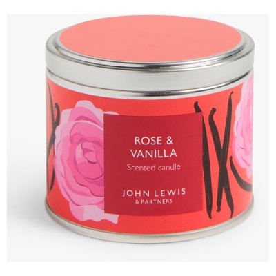 John Lewis Rose & Vanilla scented candle tin, imported from the UK