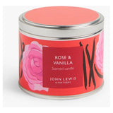 John Lewis Rose & Vanilla scented candle tin, imported from the UK
