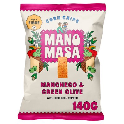 Manomasa Manchego and green olive tortilla chips 140g (British brand)