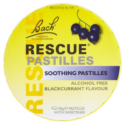 Bach Rescue Pastilles blackcurrant 50g, imported from the UK