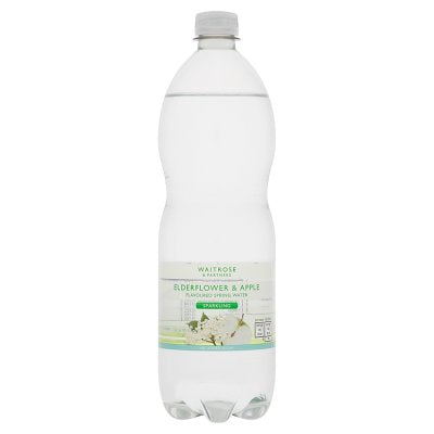 Waitrose sparkling elderflower and apple water 1 litre, imported from the UK